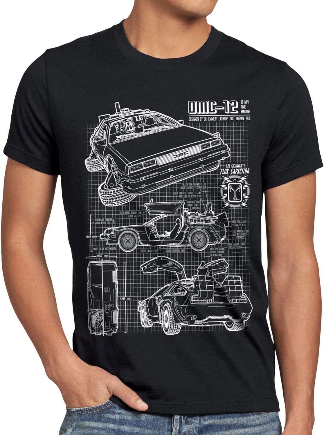 style3 DMC-12 Blueprint T-Shirt Men Future Schematics