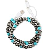 Stylish [Apple MFi Certified] Beaded Phone Charger Cable Metallic Colors USB Cable 2 in1 USB-C Charging Cord for Smartphones 3.3ft (Charcoal)