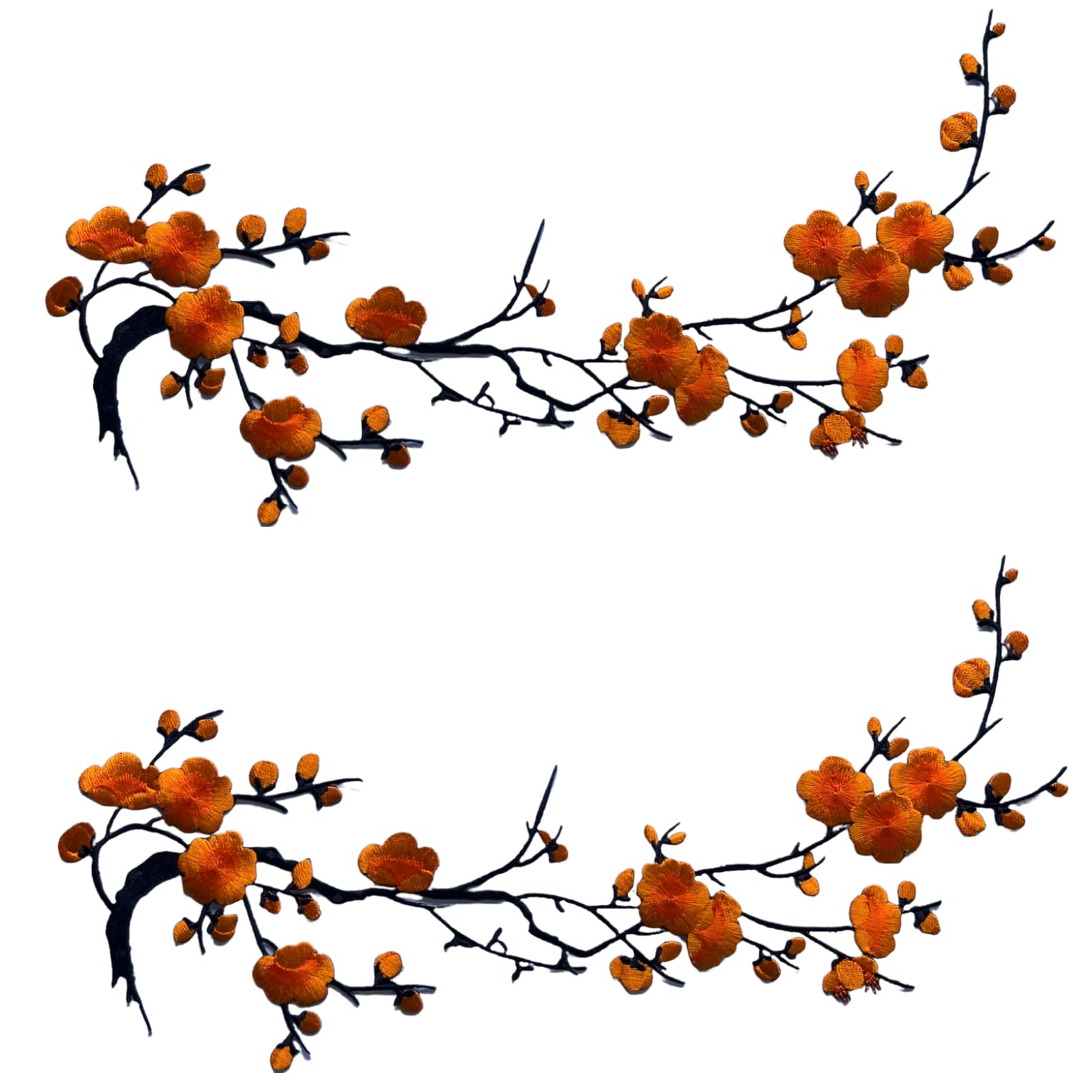 CHENGZI Plum Blossom Flower Embroidery Patches Applique Fabric Sticker Craft Sewing Repair Decoration, Set of 2 (Orange)