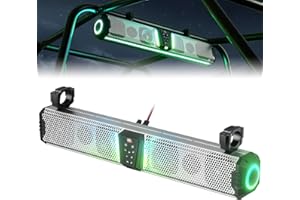 KEMIMOTO Midnight S80 32-Inch Aluminum UTV Sound Bar, IP66, 65Hz Deep Bass, Multicolor Lights, Music Sync, App Control, Bluetooth Soundbar for UTV, Golf Cart, Marine, Boat with 1''-2'' Roll Ba