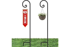 BEAU JARDIN 2 Pack Shepherd Hook 65 inch Tall One Piece Structure No Assembly Required 1/2 inch Solid Metal Heavy Duty Nonhollow Shepards for Outdoor Plants Bird Feeders Pole Lanterns Garden SH651