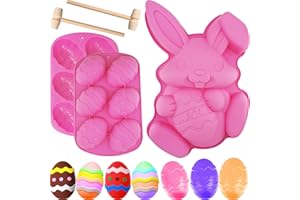 JJZXWISH 3Pcs Large Bunny Mold Easter Egg Mold, 3D Rabbit Bunny Easter Egg Shape Silicone Mold Easter Bunny Cake Mold Chocolate Egg Mold Silicone Baking Mould for Candy Jello Cocoa Bombs with 2 Wooden Hammers
