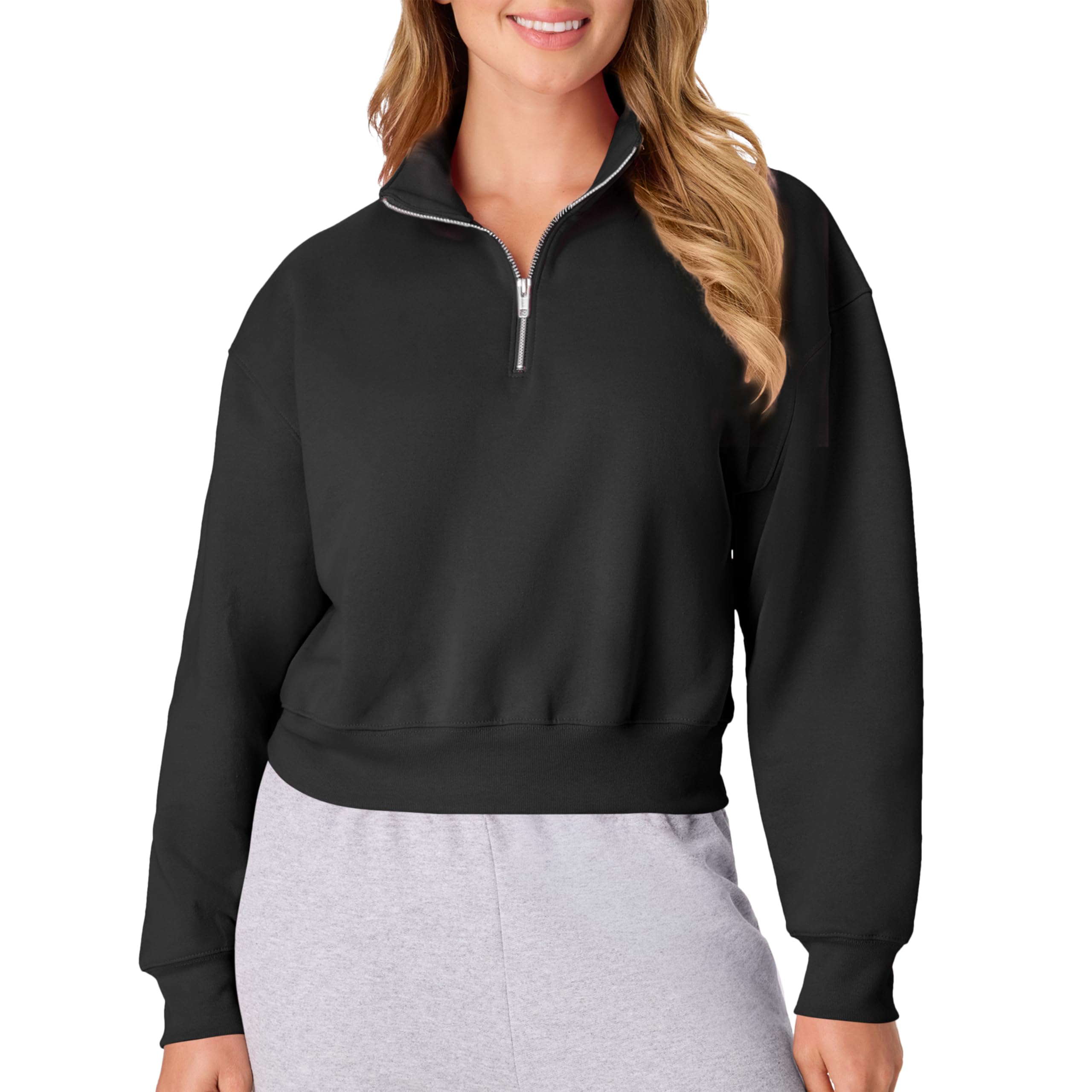 Hanes Women’s Quarter-Zip Pullover, EcoSmart Fleece Pullover Shirt, Cotton Blend