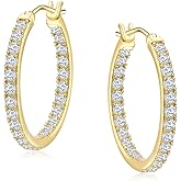 AGRULE Diamond Hoop Earrings Sterling Silver Hypoallergenic Classic Chunky Hoop Earrings Full Gemstone Luxury Earrings for Women Wedding,Daily or Party, 15/20/26 mm
