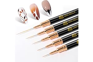 UNA GELLA Metallic Nail Art Brushes, Liner Pens Set 5Pcs Black Color For Nail Art Gel Polish - Thin Detail Nail Art Design Painting Brush Set For Nails Gel Fine Drawing Nail Tools Sizes 7/9/11/15/25mm