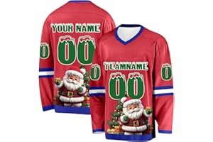 Christmas Santa Hockey Jerseys for Adult/Youth/Kids, Personalized Xmas Hockey Practice Shirt with Name/Number/Logo