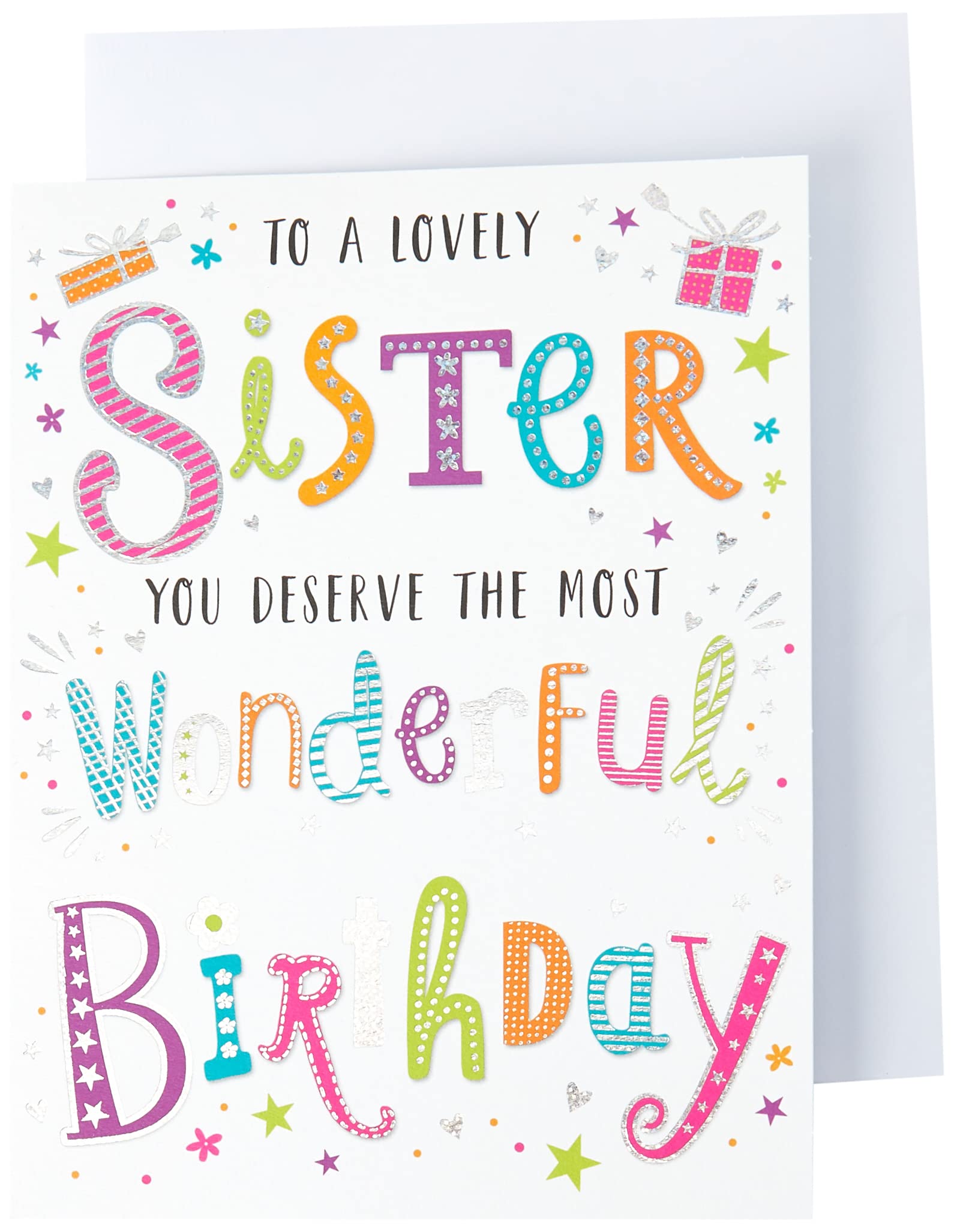 Piccadilly Greetings Modern Birthday Card Sister - 8 x 6 inches - Regal Publishing,black|pink|yellow|gold|green