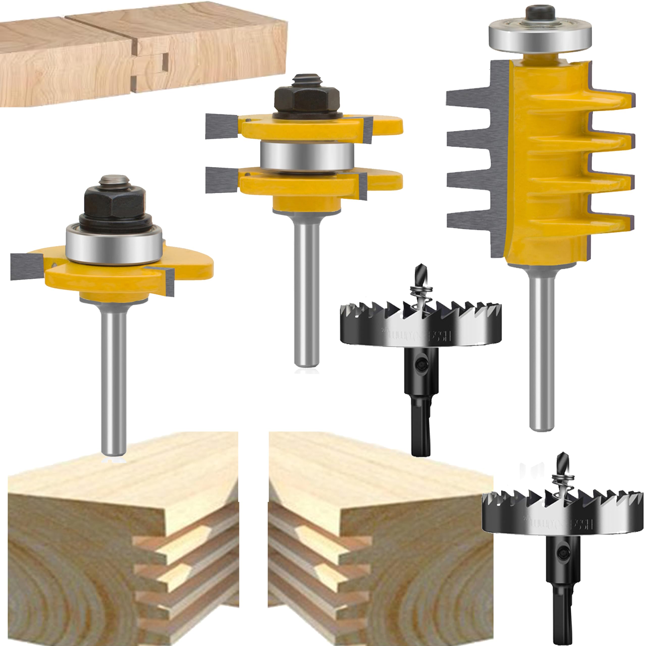TAIWAIN 1/4 Inch Shank Router Bit Rail and Stile Set, Carbide Wood Milling Tool, Round Over Raised Panel Door Molding Bits, Woodworking Groove Tongue Cutter Tool(F-1-D2Y)