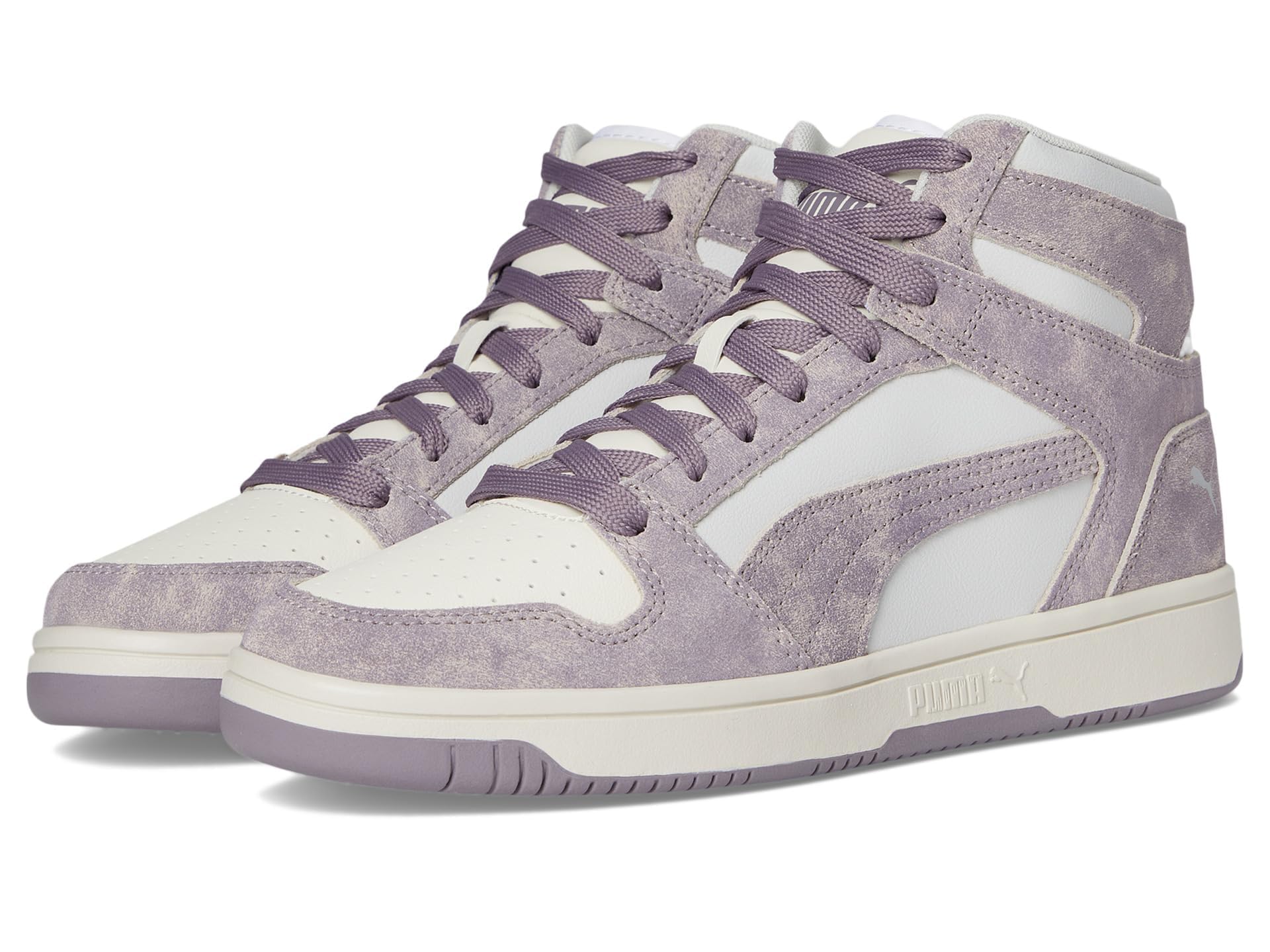 PUMA Women's Rebound Layup Mid Shoes Sneaker, Feather Gray-Plum Jam-Warm White AH25, 5.5 Image