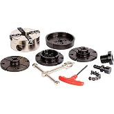VINWOX 3-1/2INCH Self-Centering Wood Lathe Key Chuck Set, Round Jaw Mounted, with Step Jaw, Pin Jaw &amp; Wide Jaw, 1"x8TPI Thread &amp; 3/4"x16TPI Adapter, SCK4-3.5NV-SET, Nickle Coating NOVA Chuck Body