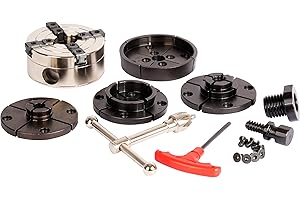 VINWOX 3-1/2INCH Self-Centering Wood Lathe Key Chuck Set, Round Jaw Mounted, with Step Jaw, Pin Jaw & Wide Jaw, 1"x8TPI Thread & 3/4"x16TPI Adapter, SCK4-3.5NV-SET, Nickle Coating NOVA Chuck Body