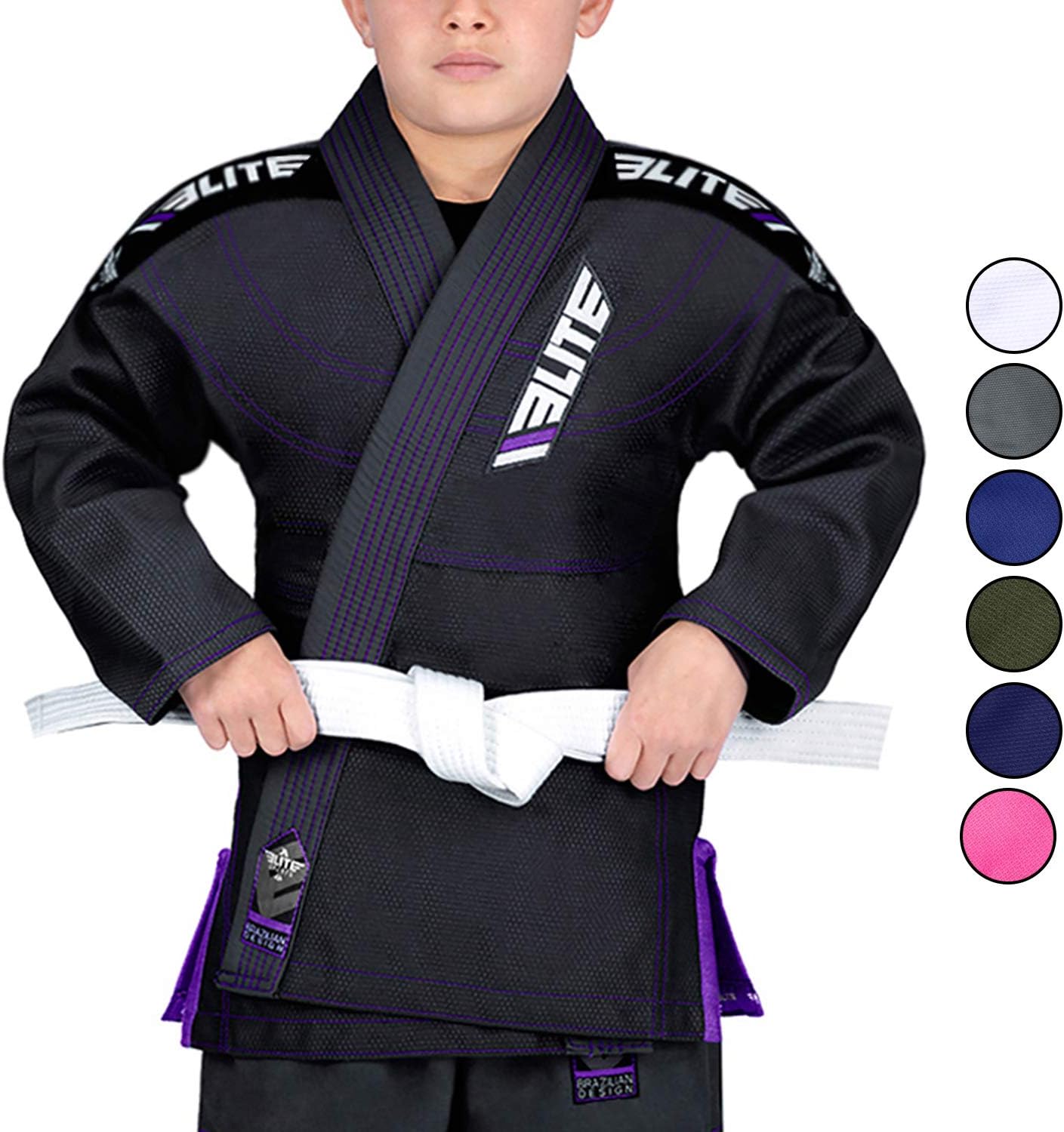 Elite Sports Kids BJJ GI, Youth IBJJF Children’s Brazilian Jiujitsu Gi Kimono W/Preshrunk Fabric & Free Belt