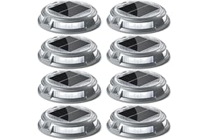 SIEDiNLAR Solar Driveway Lights Outdoor 16 LEDs 9 Modes, Dock Markers Deck Lights Waterproof Warning for Driveway Walkway Step Pathway Ground Yard Garden, RGB (8 Pack)