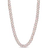 GLD Shop 8.5MM Iced Diamond Prong Cuban Necklace - 20 Inch, Rose Gold/White Gold