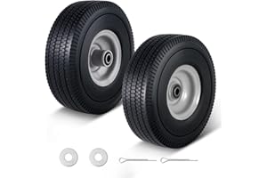 AMLLECTHY 4.10/3.50-4 Tire and Wheel Flat Free, 10x3.50-4''Solid PU Run-Flat Rubber Wheel with 5/8''Axle Bore Hole&2.2''Offset Hub for Hand Truck Wagon Garden Cart Dolly Wheelbarrow Replacement 2Pack