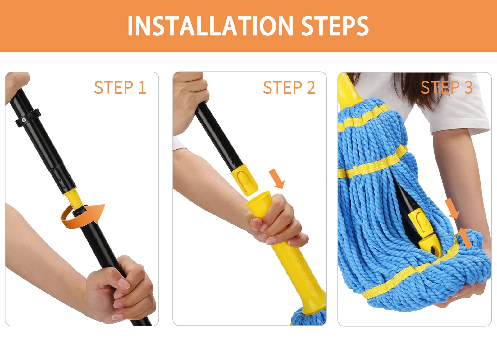 Self-Wringing Twist Mops for Floor Cleaning, Microfiber Floor mop with 57 