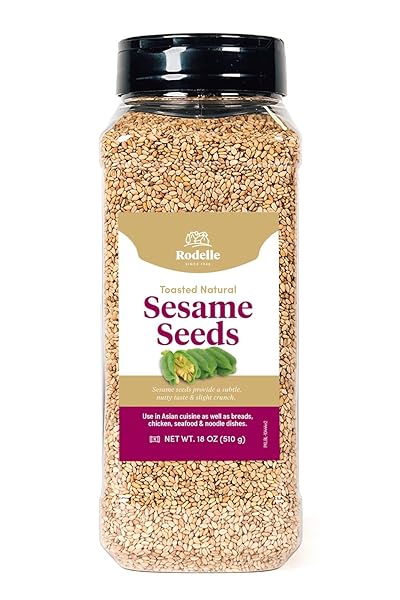 RODELLE TOASTED NATURAL SESAME SEEDS GLUTEN FREE MADE IN USA, 18 OUNCE JAR
