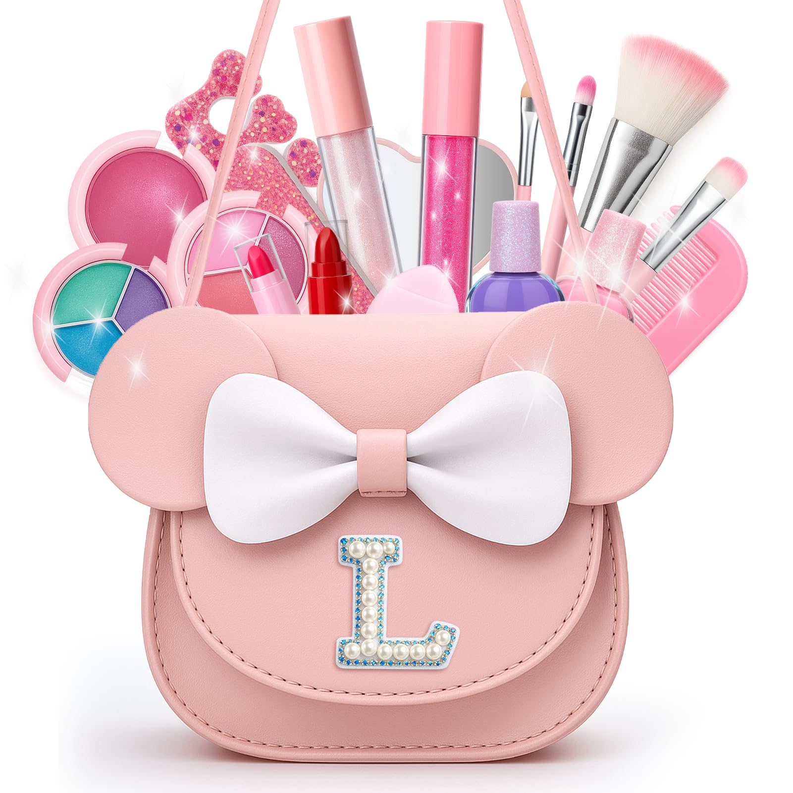 Photo 1 of Vodolo Non Toxic Makeup for Little Girls,Safe Kids Real Makeup Sets for Girls Age 3-8 with Initial L Bag,Play Make Up Kit for Girl Easter Baskets Christmas Birthday Gift Ideas