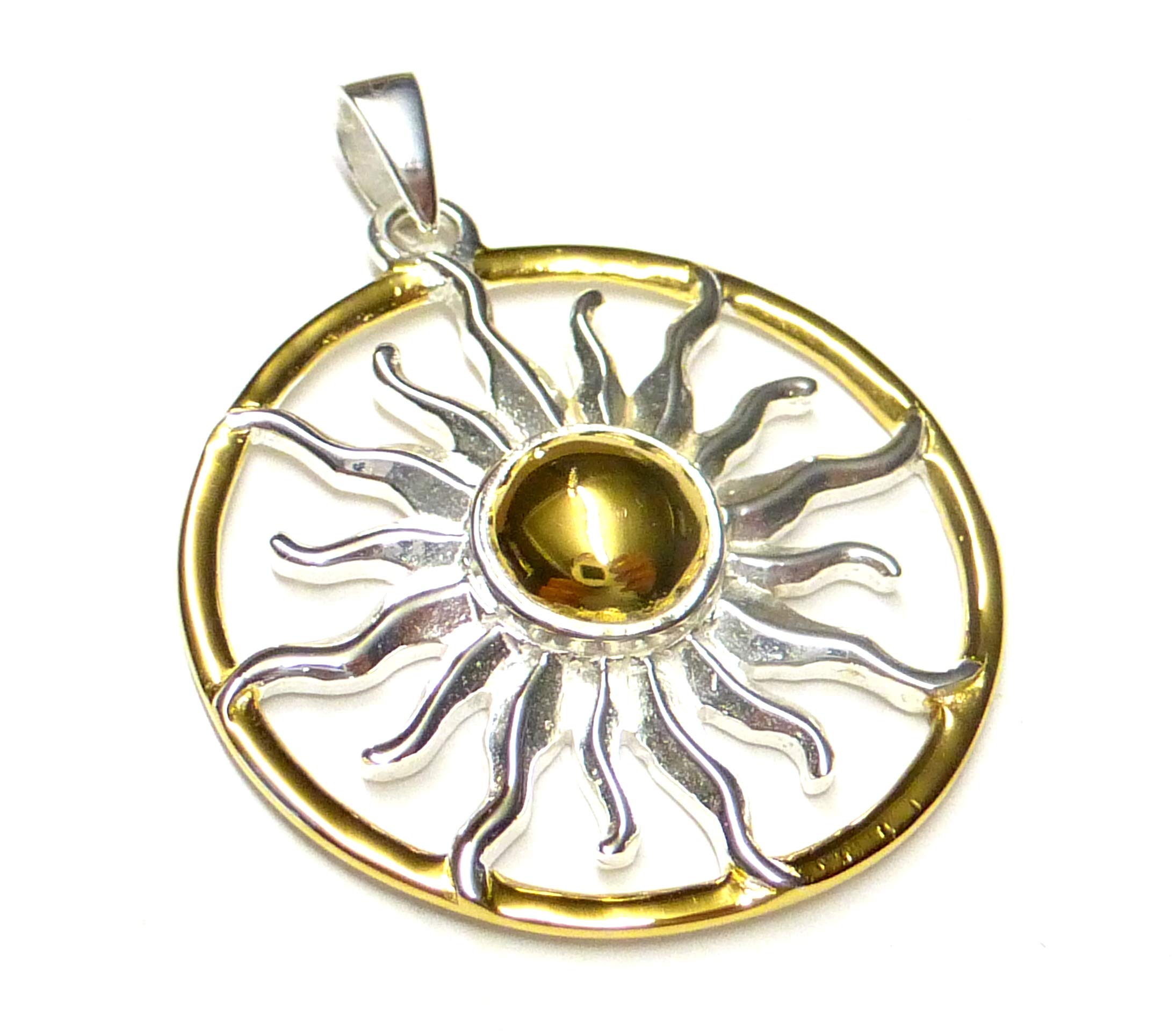 Pendant silver gold-plated, motif sun wheel pendant, made of 925 sterling silver, partly gold-plated.