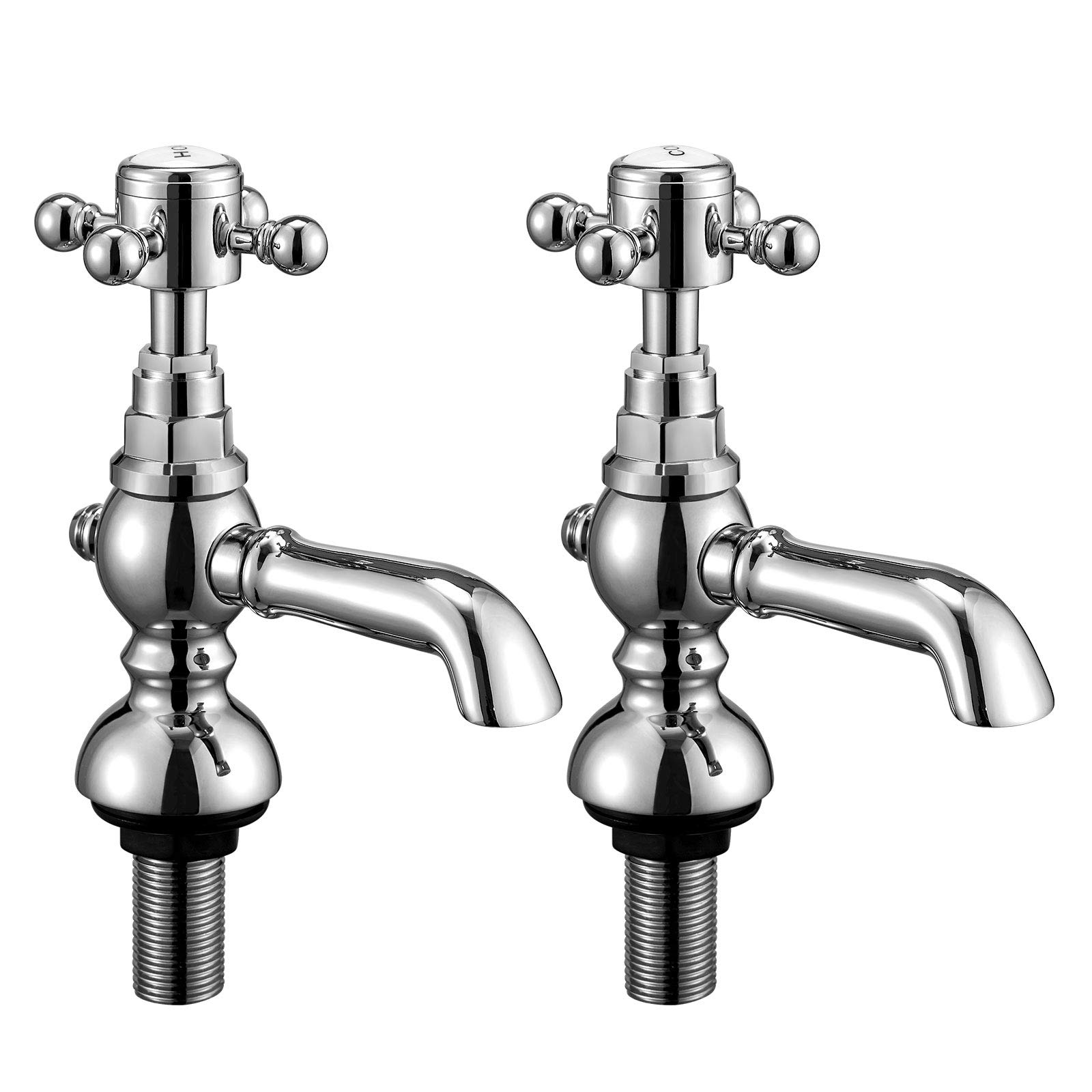 Wasserrhythm Basin Taps Pair Waterfall Victoria Traditional Twin Bathroom Sink Taps in Pair Two Basin Pillar Tap Classic Cross Lever Chrome Brass