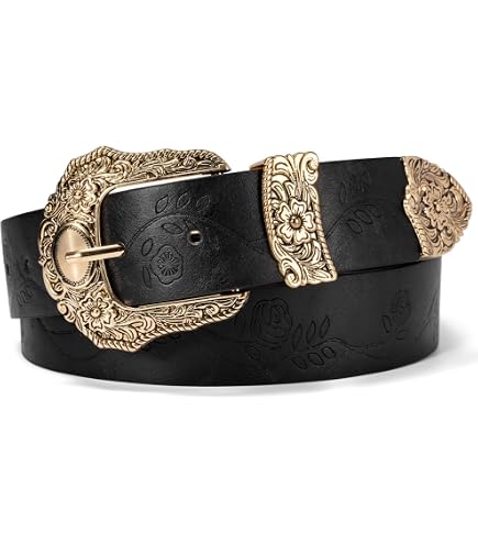 2715 Women\'s Rhinestones Embossed Leather Belt, Black ARIAT Women main image 3