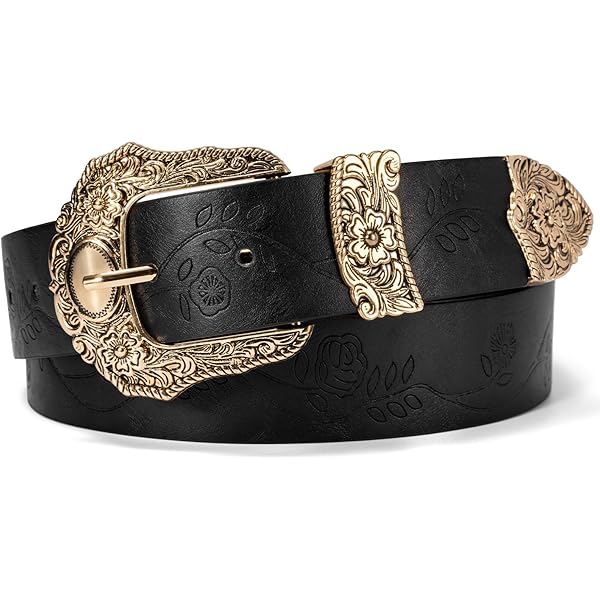 9313 Women Western Style Fashion Leather Belt With Metal Buckle SUOSDEY Western Skinny Leather Belt for Women Cowgirl Cowboy  main image 3