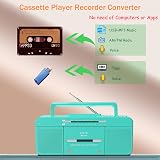 WISCENT Vintage Portable Cassette Player Boombox Bluetooth USB AM FM Teal view 6
