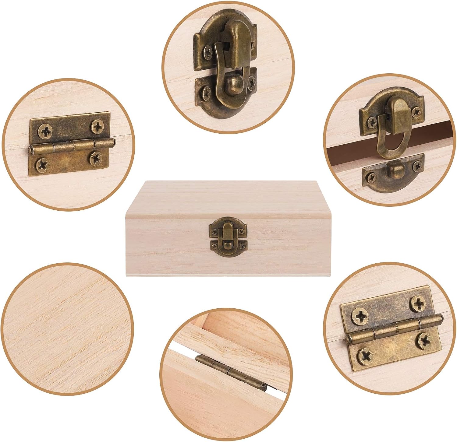 ADXCO 4 Pieces Unfinished Pine Wood Box with Hinged Lid Treasure Boxes with Locking Clasp Treasure Chest Decorate Wooden Boxes for DIY Crafting Gift Storage Box, 5.9 x 3.9 x 2 Inches