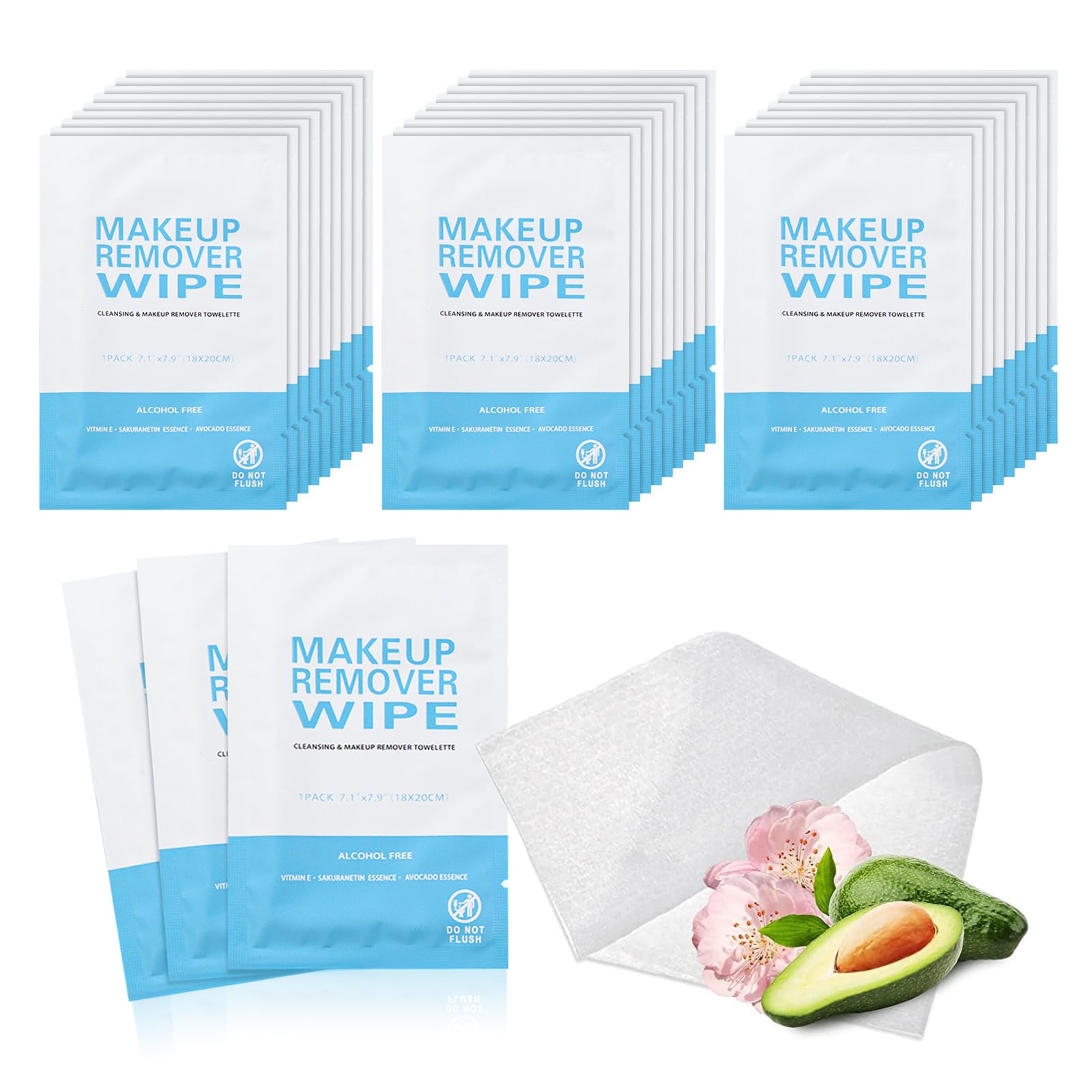 50 Pack Makeup Remover Wipes Individually Wrapped Bulk Face Cleansing Wipes, Travel Makeup Remover Cloth for Travel Hotel Skin Care Face Cleansing