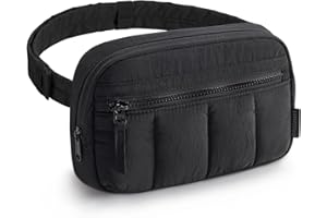 BAGSMART Fanny Packs for Women Cross Body, Quilted Puffy Belt Bag with Pockets, Fashion Waist Packs for Traveling Hiking Black