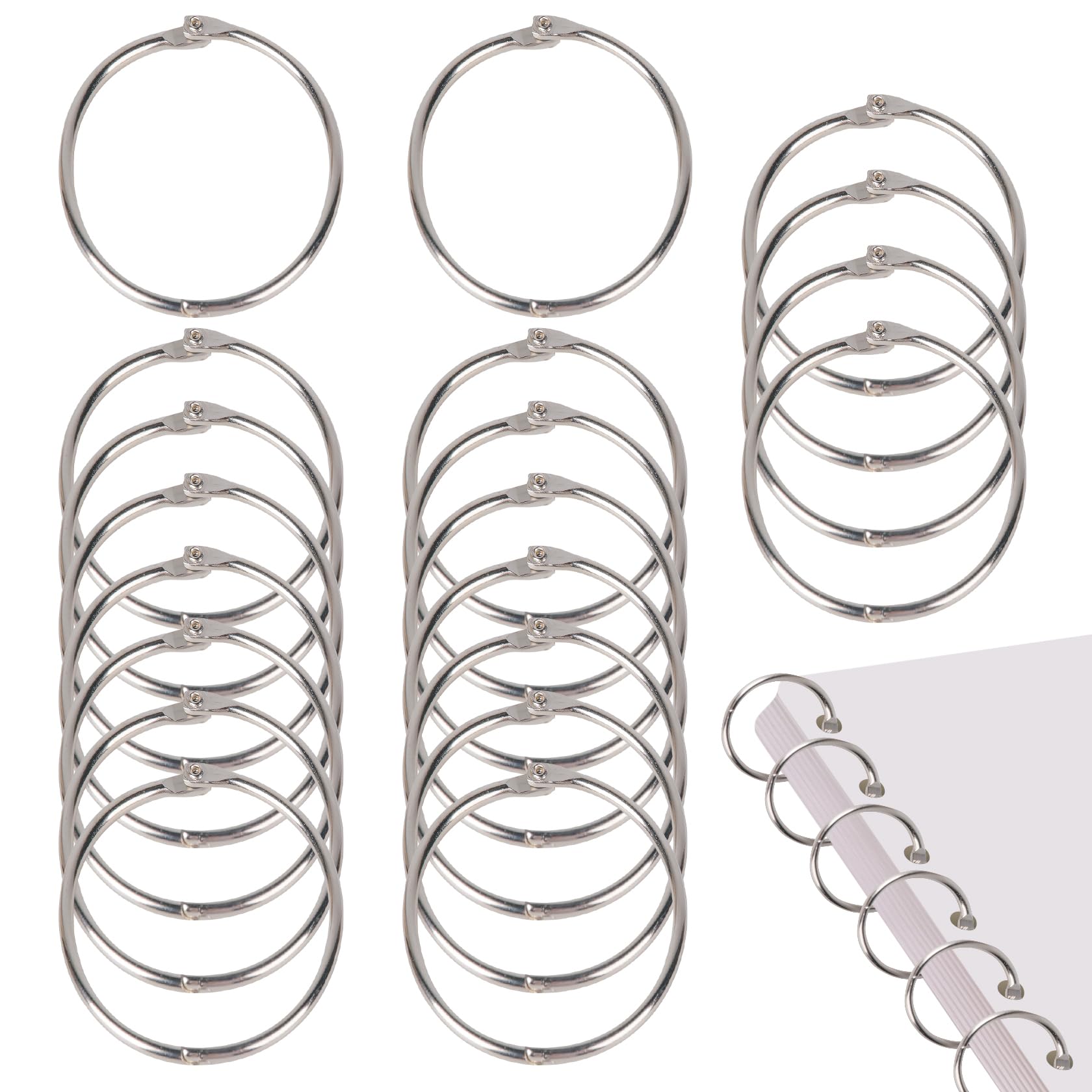 Dalababa 20 Pcs 50 mm Loose Leaf Binder Rings, Metal Book Ring Organizers Loops for Index Cards, Flash Cards, Keychains, Receipts, Memos