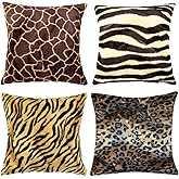 WOMHOPE® 4 Pack - 18" x 18" Short Faux Fur Cushion Decorative Pillow Covers Animal Theme Print Style Square Throw Pillowcase Cushion Covers for Sofa,Bed,Chair,Auto Seat (F(Set of 4))