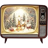 Moments in Time Retro Christmas TV Scene LED Light-Up Water Spinning Snow Globe Battery Operated Holiday Decor Handcrafted Acrylic Display (3xC Batteries)