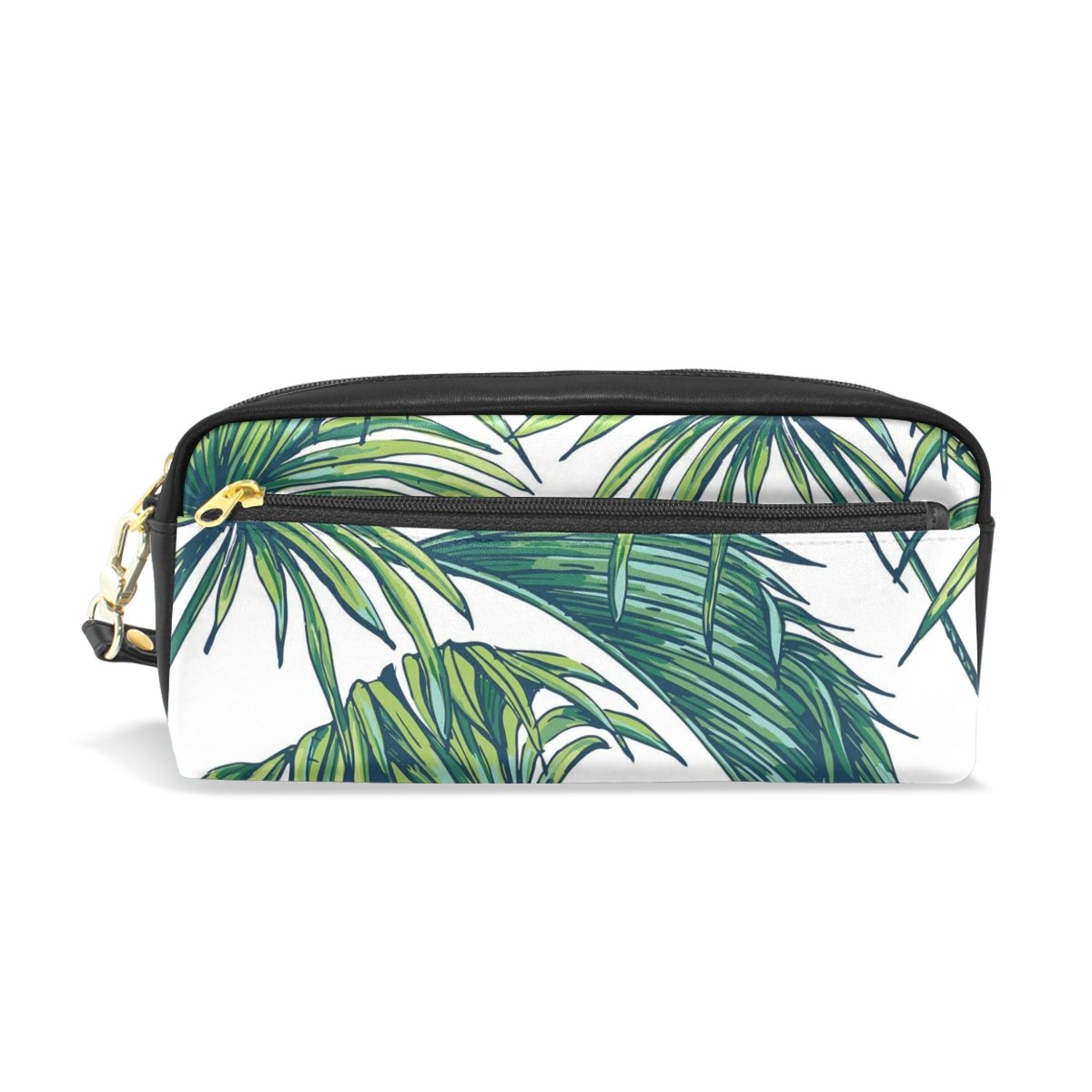 Pencil Cases with Compartments Tropical Leaf Pencil Case Leather Make Up Bags Durable Large Capacity Stationery Pouch Bag for Kids Adults