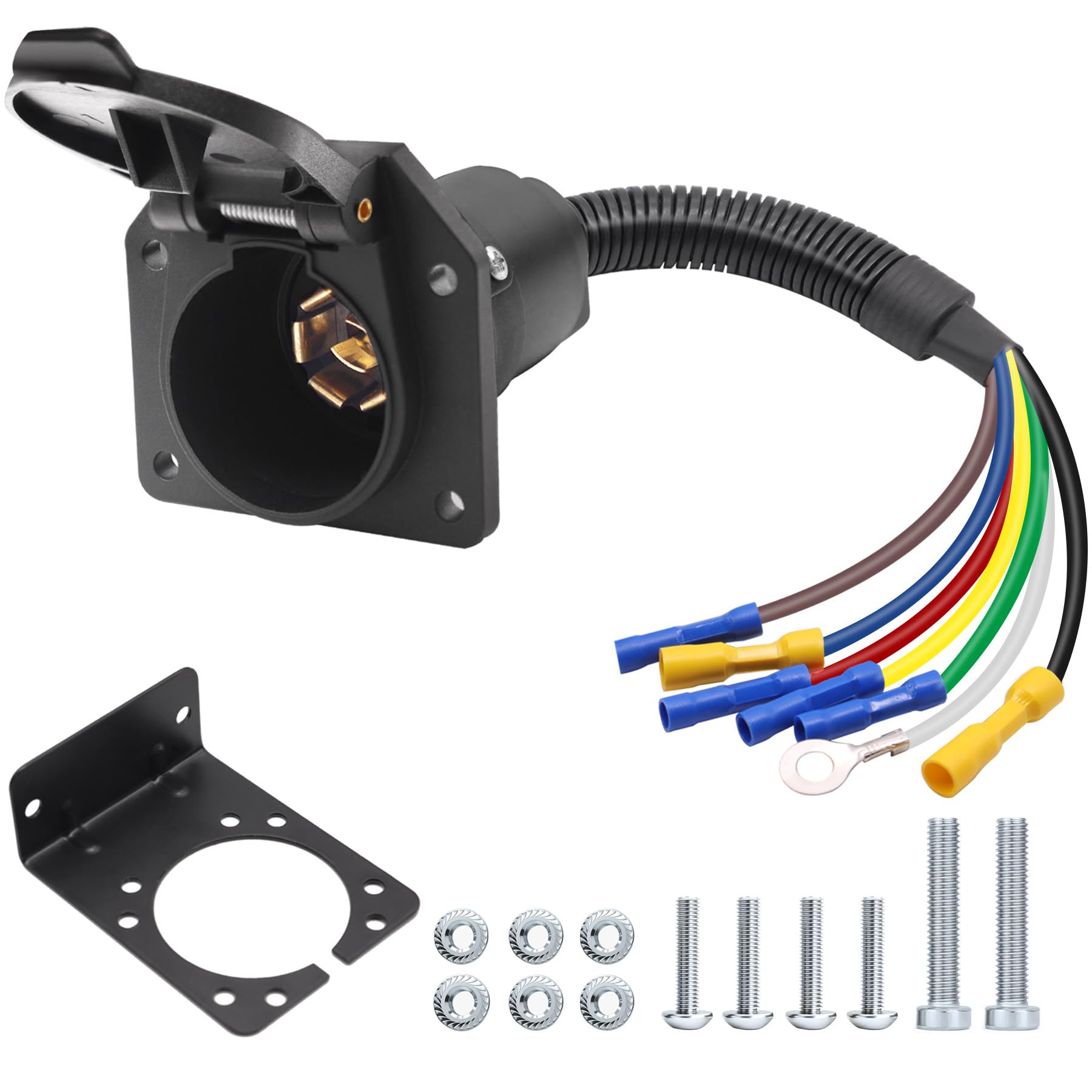 7 Pin Trailer Plug,7 Way RV Trailer Light Connector Socket, 7 Prong ...