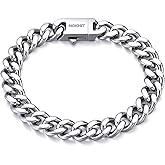 NOKMIT Stainless Steel Cuban Link Bracelet for Men & Women, 5mm/9mm/12mm Width, 7"/7.5"/8"/8.5" Length, Dainty 14K Gold Silver Chunky Curb Chain Bracelets Hip Hop Jewelry, Unisex Gifts