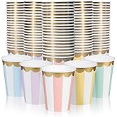 Confettiville Disposable Paper Coffee Cups, Bulk 100-Pack 8-oz, 5 Striped Pastel Colorways, Leak-Resistant, Hot and Cold Cups for Restaurants, Parties, and To-Go Use (No Lids)
