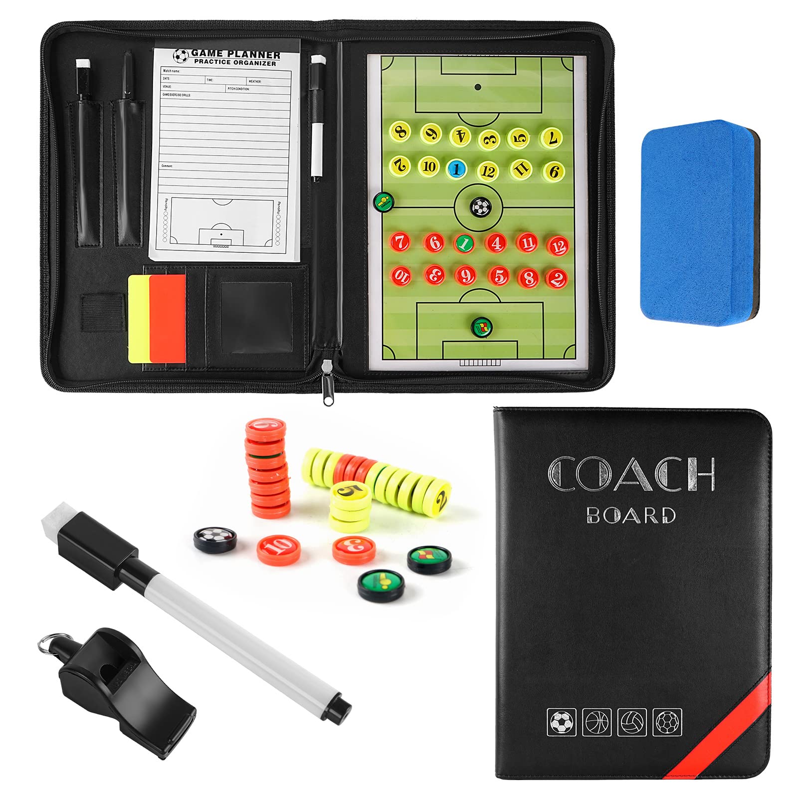 RoseFlower Magnetic Football Tactics Board, Portable Football Coaching Board Futsal Dry Erase Whiteboard Soccer Coach Marker Board Strategy Clipboard Folder Sport Equipment with Chess Piece Pen Eraser