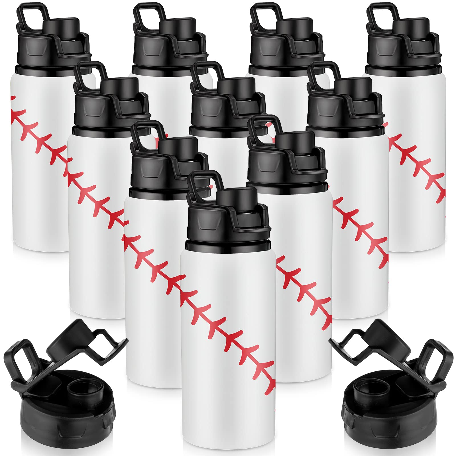 Photo 1 of 10 Pcs Softball Water Bottles Aluminum Softball Gifts Bulk Baseball Tumbler Baseball Sports Bottle with Snap Lid Leak Proof for Kid Team Travel Coffee Gym (White,17 oz)