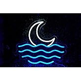 Moon Waves Neon Led Sign - Cool Decorative Wall Light With Crescent And Water Design For Bedroom Living Room Cafe Party - Bright Stylish Led Neon Lamp For Relaxing Ambiance And Decor