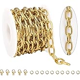 KYUNHOO 2M/6.5FT Chunky Stainless Steel Chain Spool on Bulk Gold Plated Bracelet Chains for Jewelry Making with Lobster Clasps Jump Rings for Necklace DIY Supply Accessories