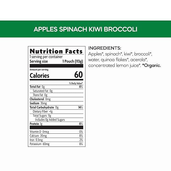 LOVE CHILD ORGANICS SUPERBLENDS APPLES, SPINACH, KIWI + BROCCOLI PUREE, 4 OZ (PACK OF 12), NON-GMO, BY NATURE’S PATH
