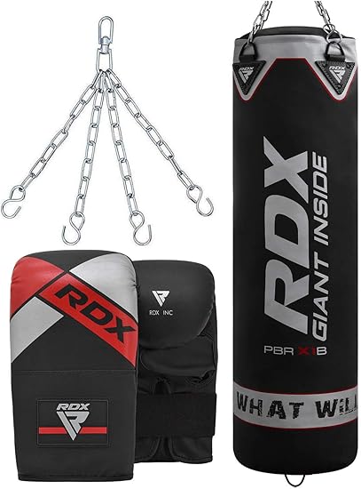 Amazon Com Rdx Punching Bag Unfilled Set Kick Boxing Heavy Mma Training With Gloves Punching Mitts Hanging Chain Muay Thai Martial Arts 4ft 5ft Sports Outdoors