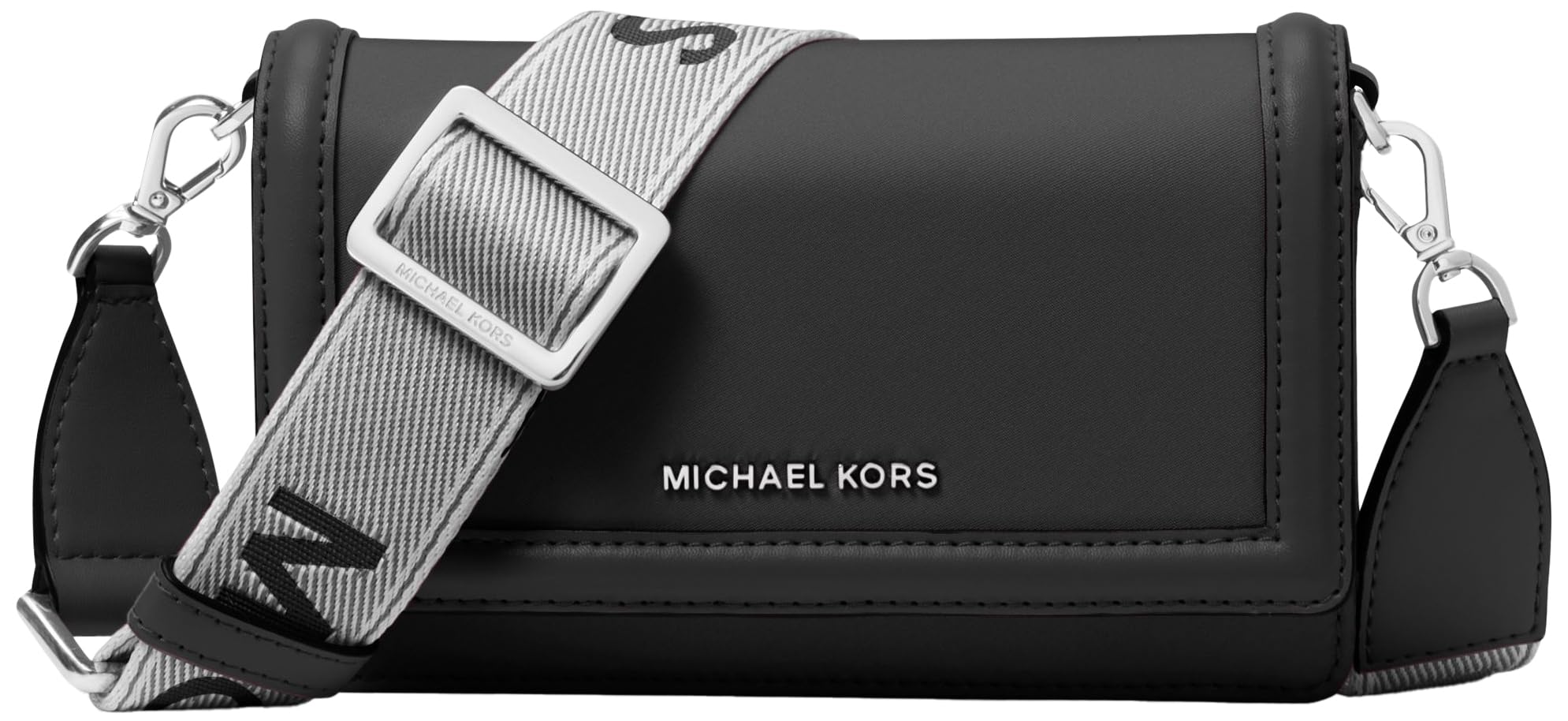 Michael Kors Women’s Jet Set Small Phone Crossbody Bag, Silver-Tone Hardware/Black
