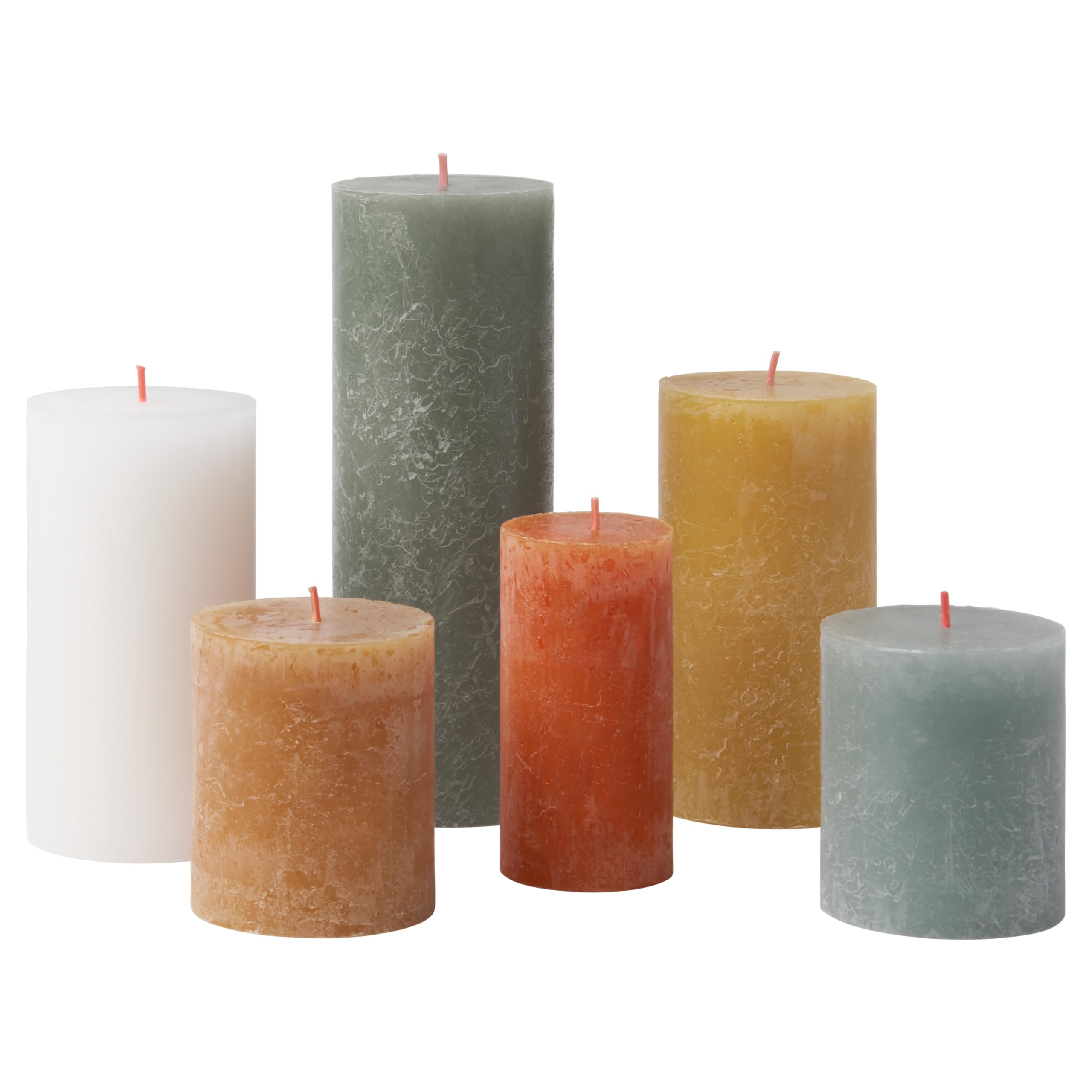 Bolsius Rustic Pillar Candles - Gift Set of 6 - Retro - Decorative Household Candles - Length Burning Time - Unscented - Includes Natural Plant Wax - Without Palm Oil