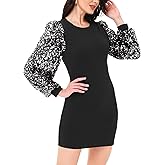 Anna-Kaci Womens Long Sleeve Sequin Party Bodycon Dress Cocktail Sparkle Wedding Evening Clubwear A Line Mini Short Dress