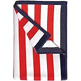 Great Bay Home 100% Cotton Velour Beach Towels - Oversized (35" x 70") Stripe Border Pool Towel - Quick Dry, Absorbent, Ultra-Soft (Red/Navy)