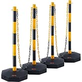 VEVOR Adjustable Traffic Delineator Post Cones, 4 Pack, Traffic Safety Delineator Barrier with Fillable Base 8FT Chain, for Traffic Control Warning Parking Lot Construction Caution Roads, Yellow&amp;Black