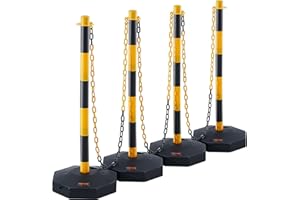 VEVOR Adjustable Traffic Delineator Post Cones, 4 Pack, Traffic Safety Delineator Barrier with Fillable Base 8FT Chain, for Traffic Control Warning Parking Lot Construction Caution Roads, Yellow&Black
