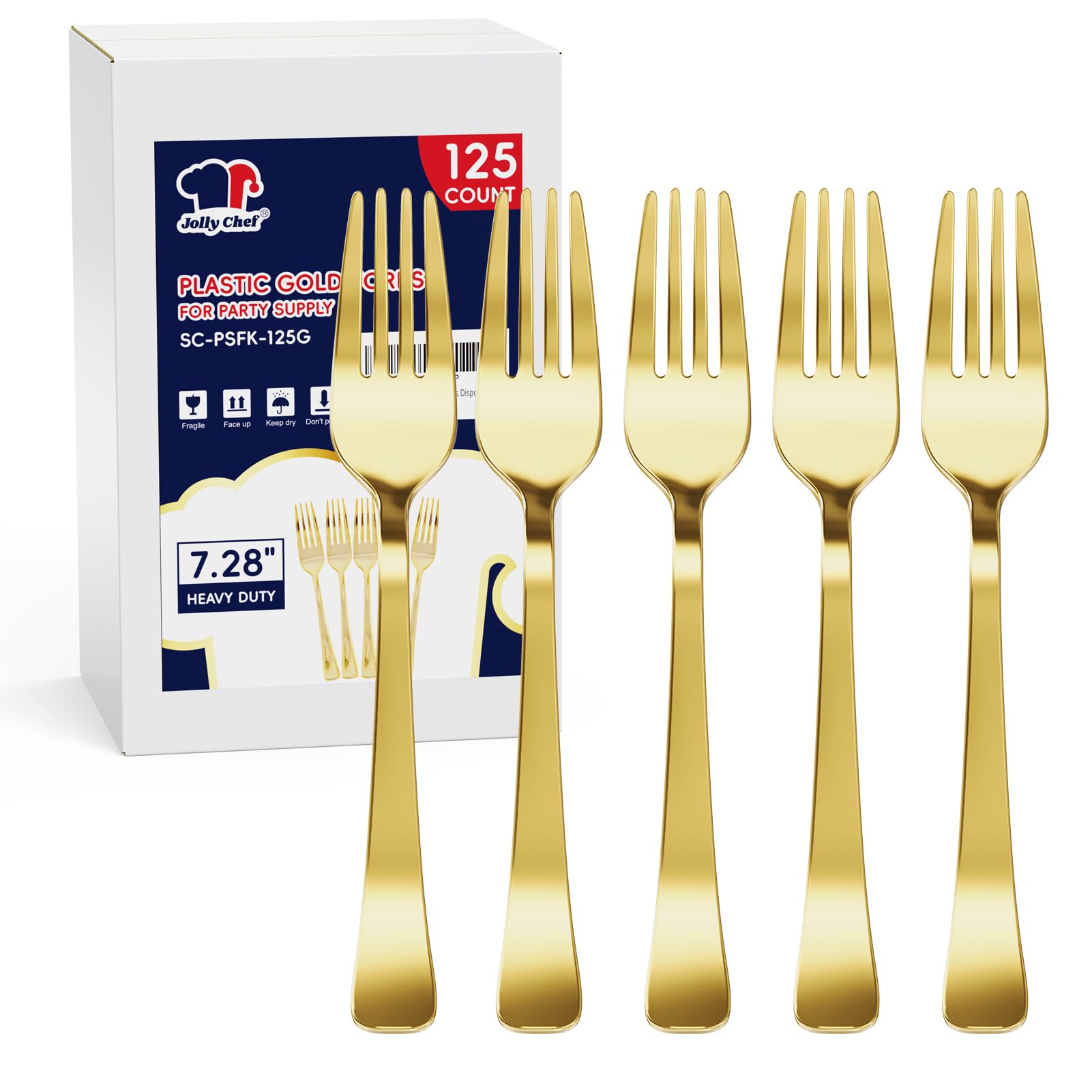 Photo 1 of 125 Count Gold Plastic Disposable Forks Heavy Duty, 7.28 Inch Heat Resistant Durable Gold Dinner Forks Perfect for Parties, Wedding, Daily Events